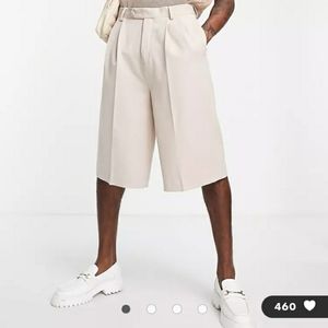 ASOS DESIGN smart longline wide shorts in stone
